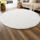 nzmegabuy white round shaggy rug with plush polyester fibres in a modern living room setting