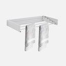 nzmegabuy white wall-mounted folding clothes drying rack with five horizontal bars holding two hanging towels