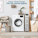 nzmegabuy white 4-layer WPC bathroom corner cabinet placed next to a washing machine in a modern laundry room