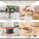 nzmegabuy 4-piece woven cotton trivet set used as heat-resistant mats for pots, bowls, and vases on a dining table