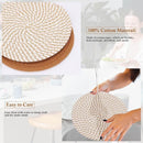 nzmegabuy round woven cotton trivet mats in white and brown, heat-resistant kitchen pads for hot cookware