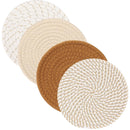 nzmegabuy set of four round woven cotton trivet mats in neutral brown, beige, and cream farmhouse styles