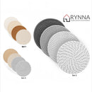 nzmegabuy four-piece woven cotton trivet mat sets in round farmhouse style, available in grey, brown, and neutral tones