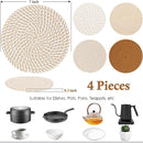nzmegabuy 4-piece set of round woven cotton trivet mats in neutral colours for heat protection on kitchen surfaces