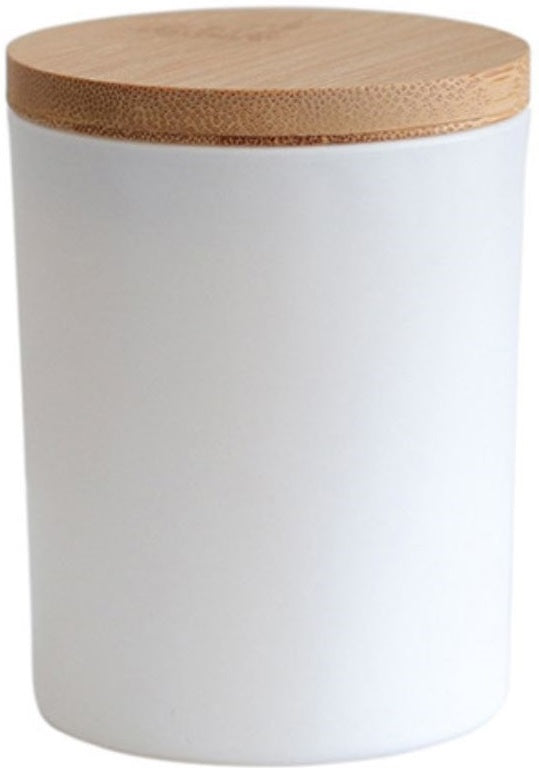 White Classic Glass Candle Jar with Wooden Lid 300ml