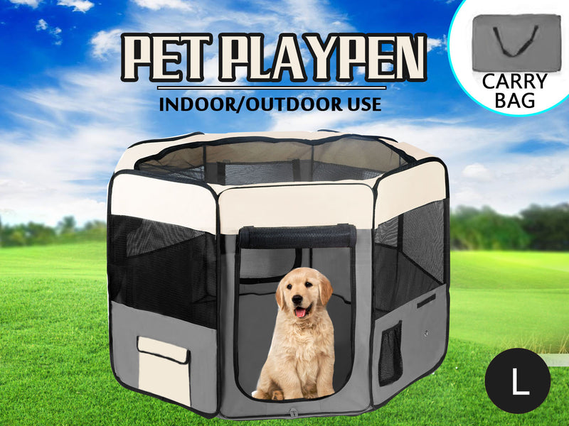 Pet Playpen Soft Crate Cage Portable * Grey