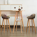 2x Bentwood Swivel Bar Stools NZ – Wooden Kitchen Counter Chairs Grey Linen PU Leather