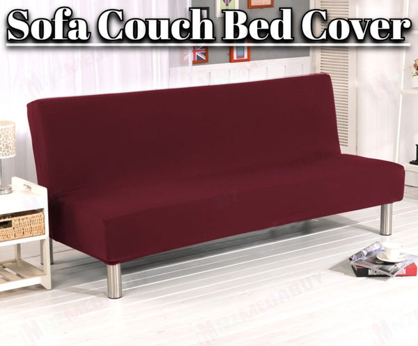 Foldable Armless Sofa Bed Slipcover Cover Couch*Wine Red