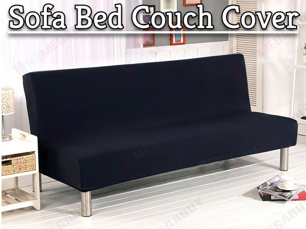 Foldable Armless Sofa Bed Slipcover Cover Couch*Black