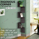 5-Tier Corner Floating Wall Shelf – Black Wooden Display Rack