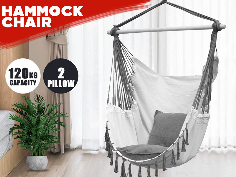 Hammock Chair Hanging Swing Pillow *White+Grey