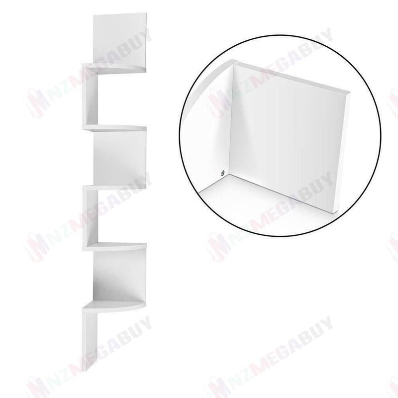 Wall Shelf Corner Floating Display Shelf Bookshelf White Rack 5 Tier *White