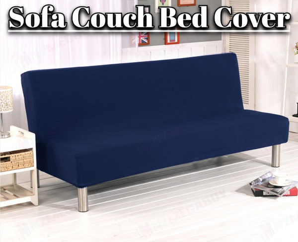 Foldable Armless Sofa Bed Slipcover Cover Couch * Navy Blue