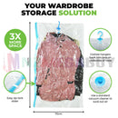 3x Hanging Vacuum Space Saver Bags Storage Wardrobe Hanger Dust Cover * 145CM