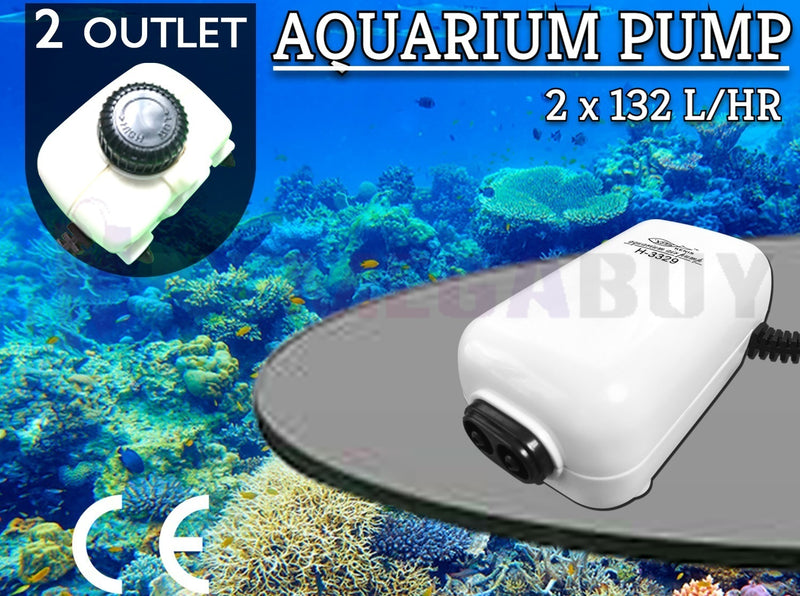 Aquarium Air Pump Oxygen Fountain Pond Aerator Water Fish Tank 2 Outlet