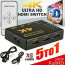 5 Port HDMI Splitter Switch Switcher Hub Box HDTV Ultra HD 4K 60Hz with Remote