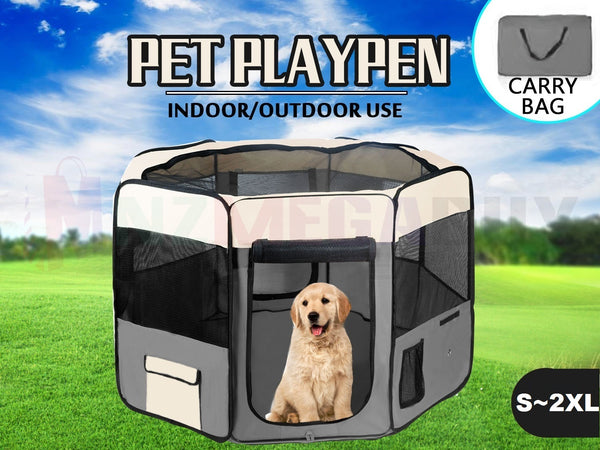 Pet Playpen Soft Crate Cage Portable Grey