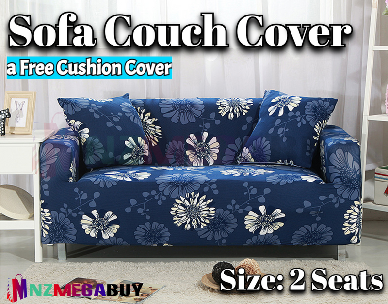 Stretch Sofa Cover Loung Couch Removable Slipcover 1/2/3/4Seater+1 Cushion Cover * Flower blue *4 Sizes