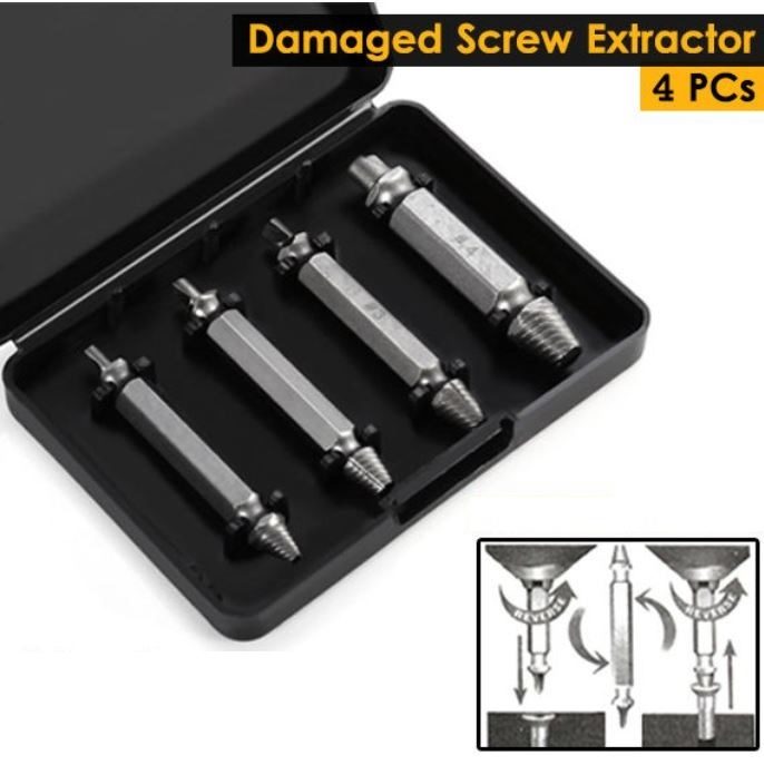 4pcs Damaged Screw Extractor Bolt Remover Tool Drill Bits Set