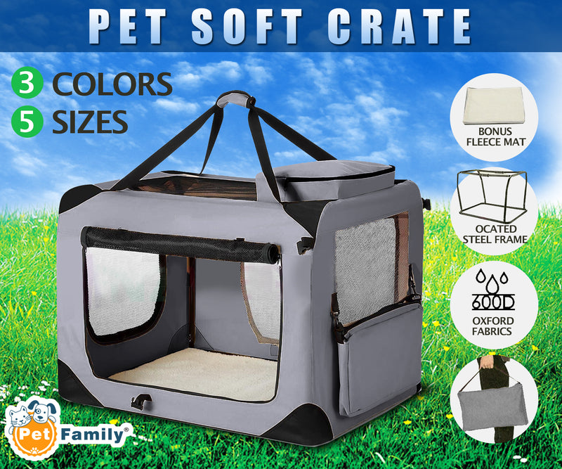 Collapsible Soft  Dog Crate cage Travel *Grey* 6 Sizes