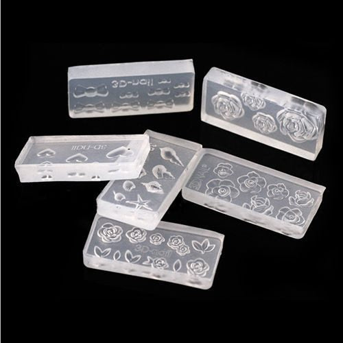 6 x Clear 3D Acrylic Crystal Mold For Nail Art DIY